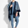 Cozy Reversible Jacquard Poncho AQUA MULTI -Apparel Sale Shop ACTF238177AQLPRODUCT 01
