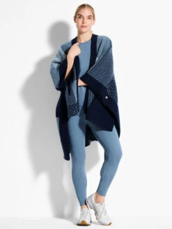 Cozy Reversible Jacquard Poncho AQUA MULTI -Apparel Sale Shop ACTF238177AQLPRODUCT 04