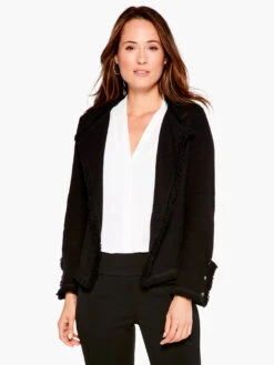 Fringe Mix Knit Jacket BLACK ONYX