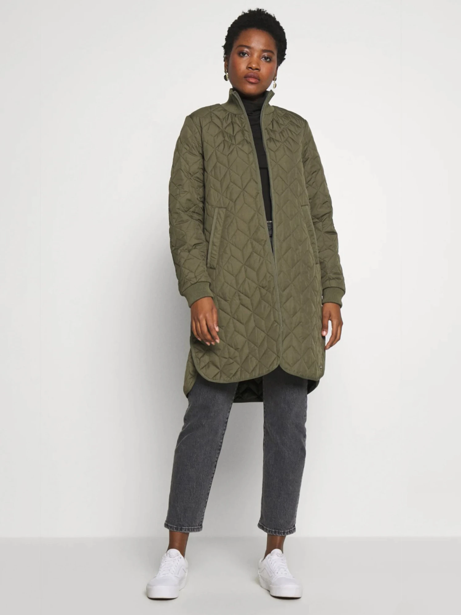 Ilse Jacobsen - Quilted Coat With Rib Trim GREEN 3 Ilse Jacobsen - Quilted Coat With Rib Trim GREEN