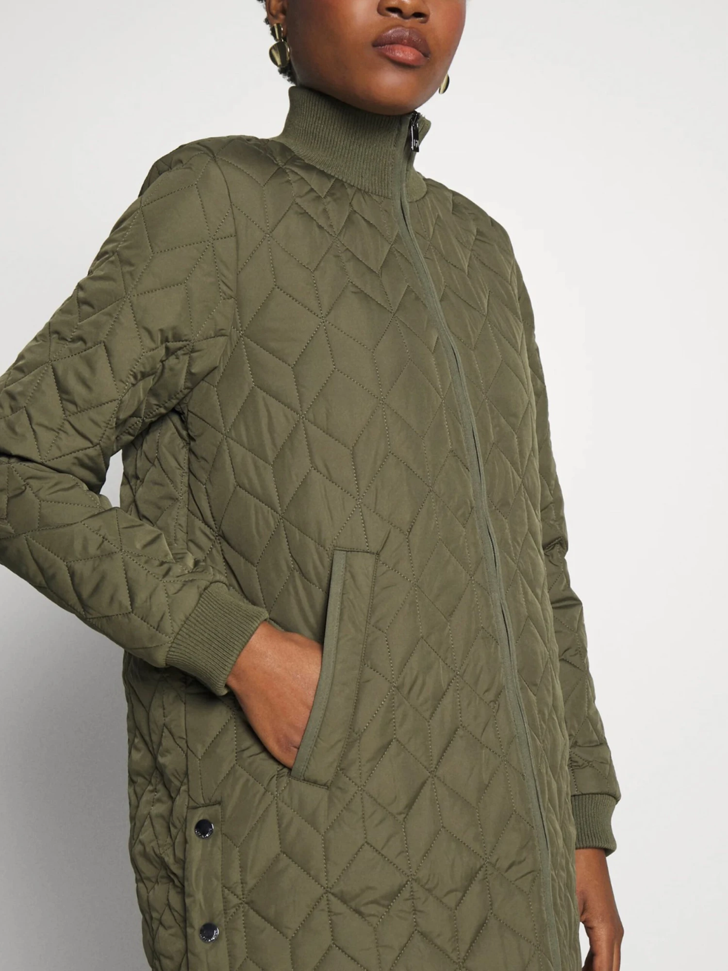 Ilse Jacobsen - Quilted Coat With Rib Trim GREEN 5 Ilse Jacobsen - Quilted Coat With Rib Trim GREEN - Image 3