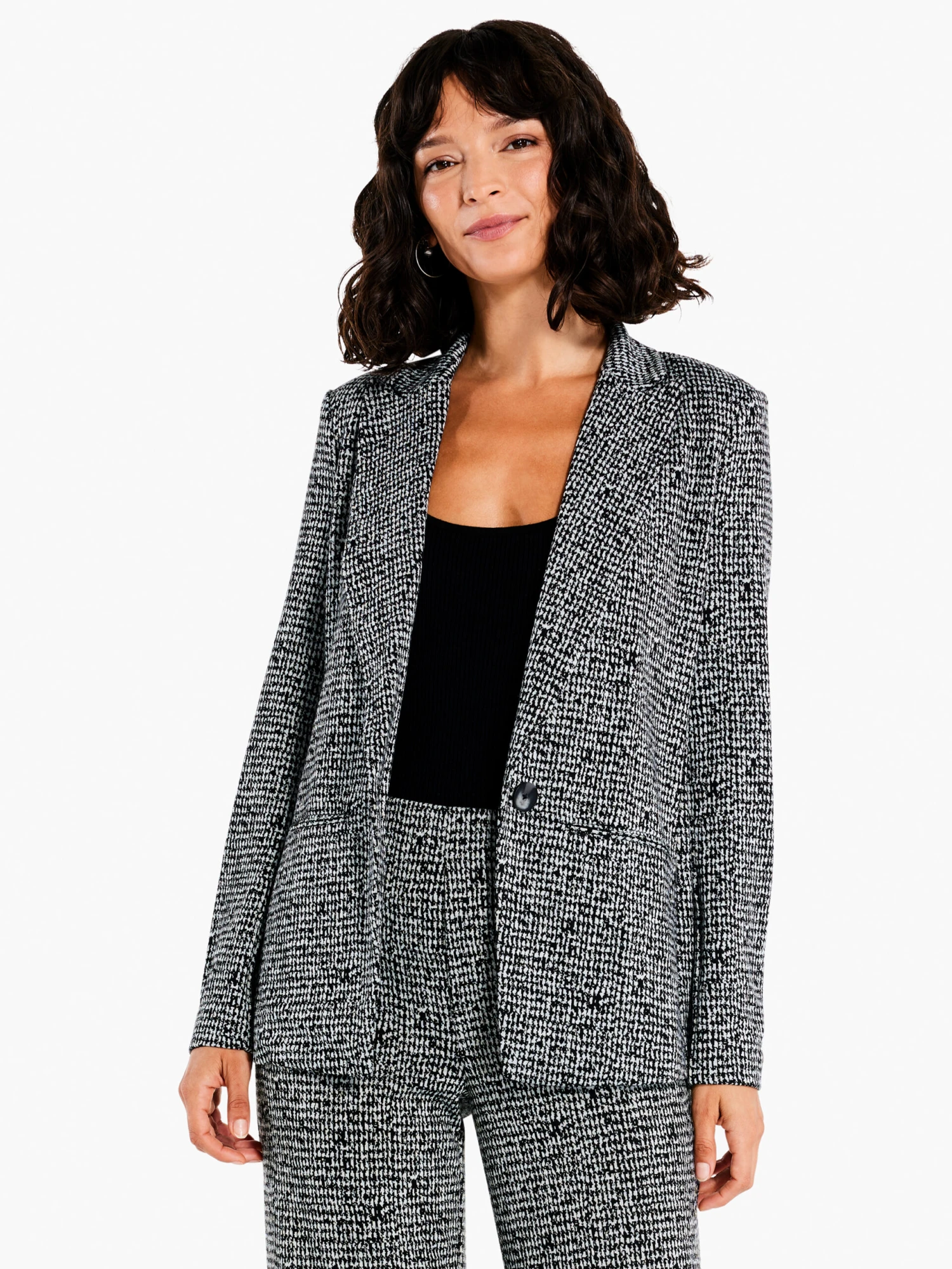 Etched Tweed Knit Blazer BLACK MULTI 3 Etched Tweed Knit Blazer BLACK MULTI