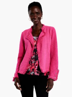Fringe Mix Knit Jacket CHARGED PINK