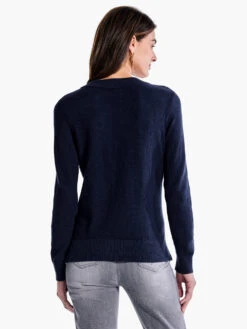 Waffle Stitch V-Neck Sweater DARK INDIGO -Apparel Sale Shop F231168DIDPRODUCT 03