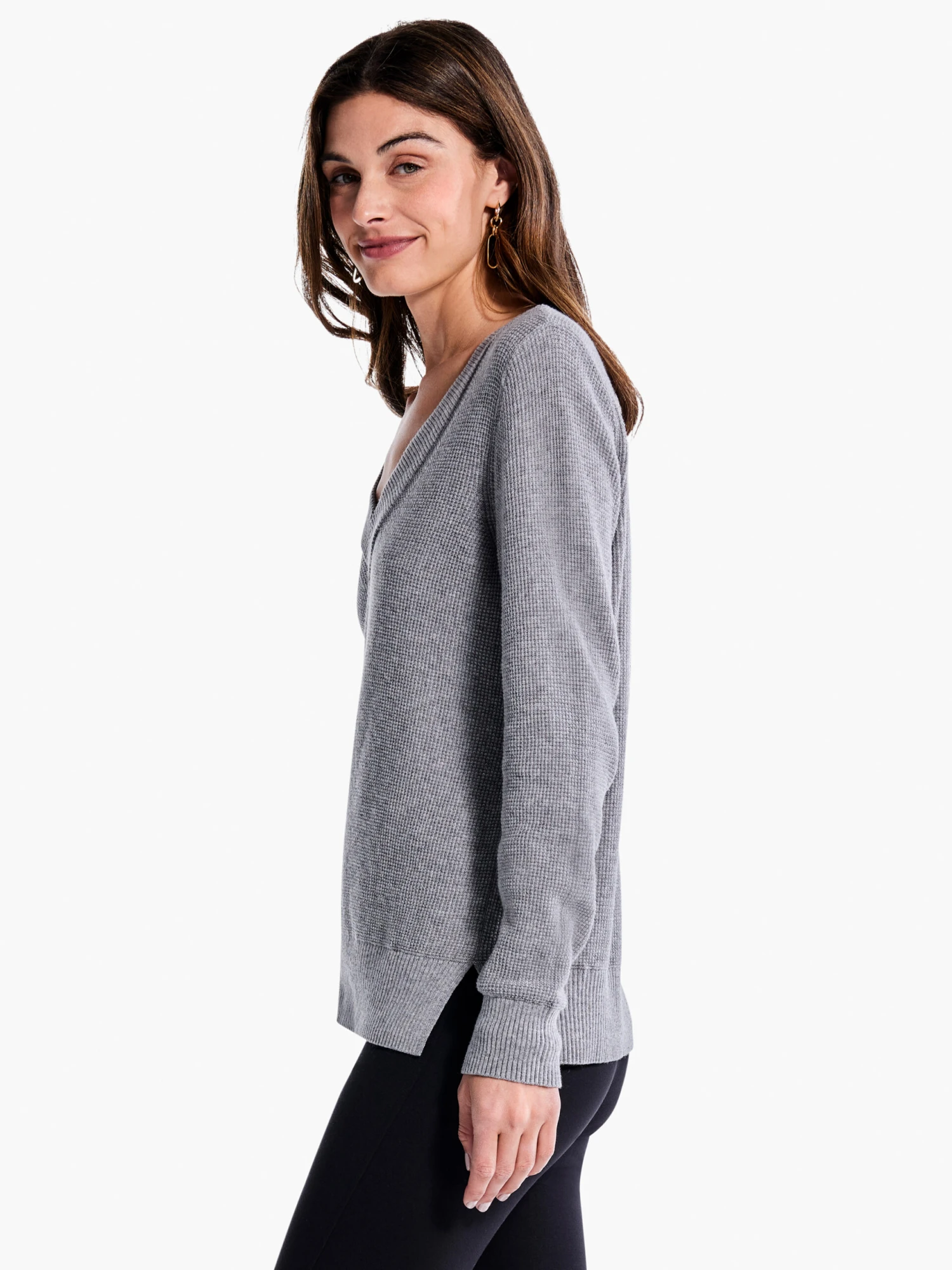Waffle Stitch V-Neck Sweater MOONWALK 4 Waffle Stitch V-Neck Sweater MOONWALK - Image 2