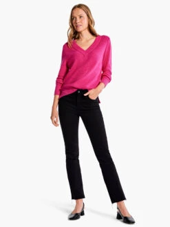 Waffle Stitch V-Neck Sweater SHOCKING PINK -Apparel Sale Shop F231168SKPPRODUCT 04