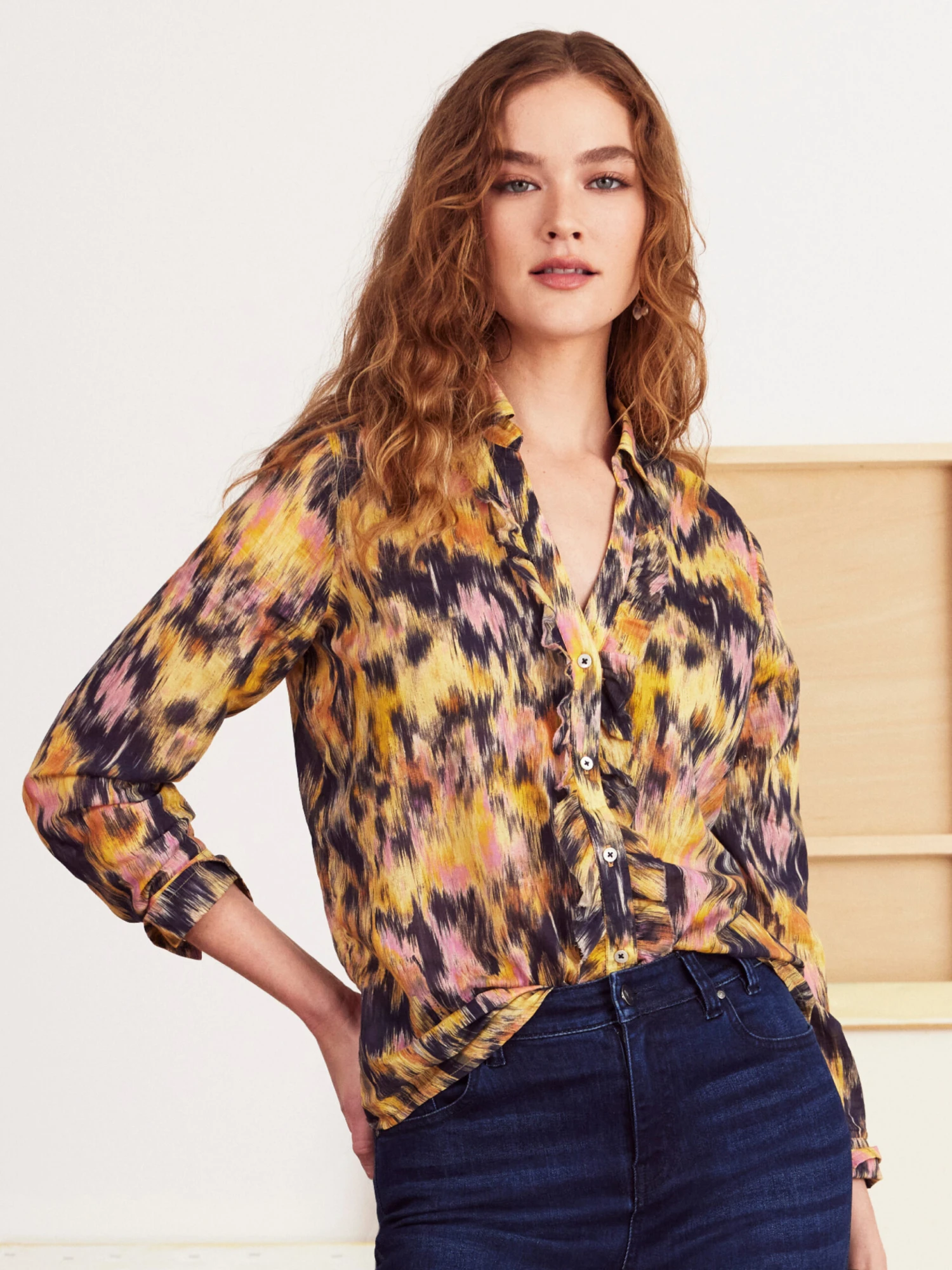 Dreamy Refined Ruffle Shirt YELLOW MULTI 3 Dreamy Refined Ruffle Shirt YELLOW MULTI