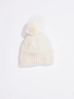 Hat Attack Cashmere Hat With Faux Fur Pom IVORY