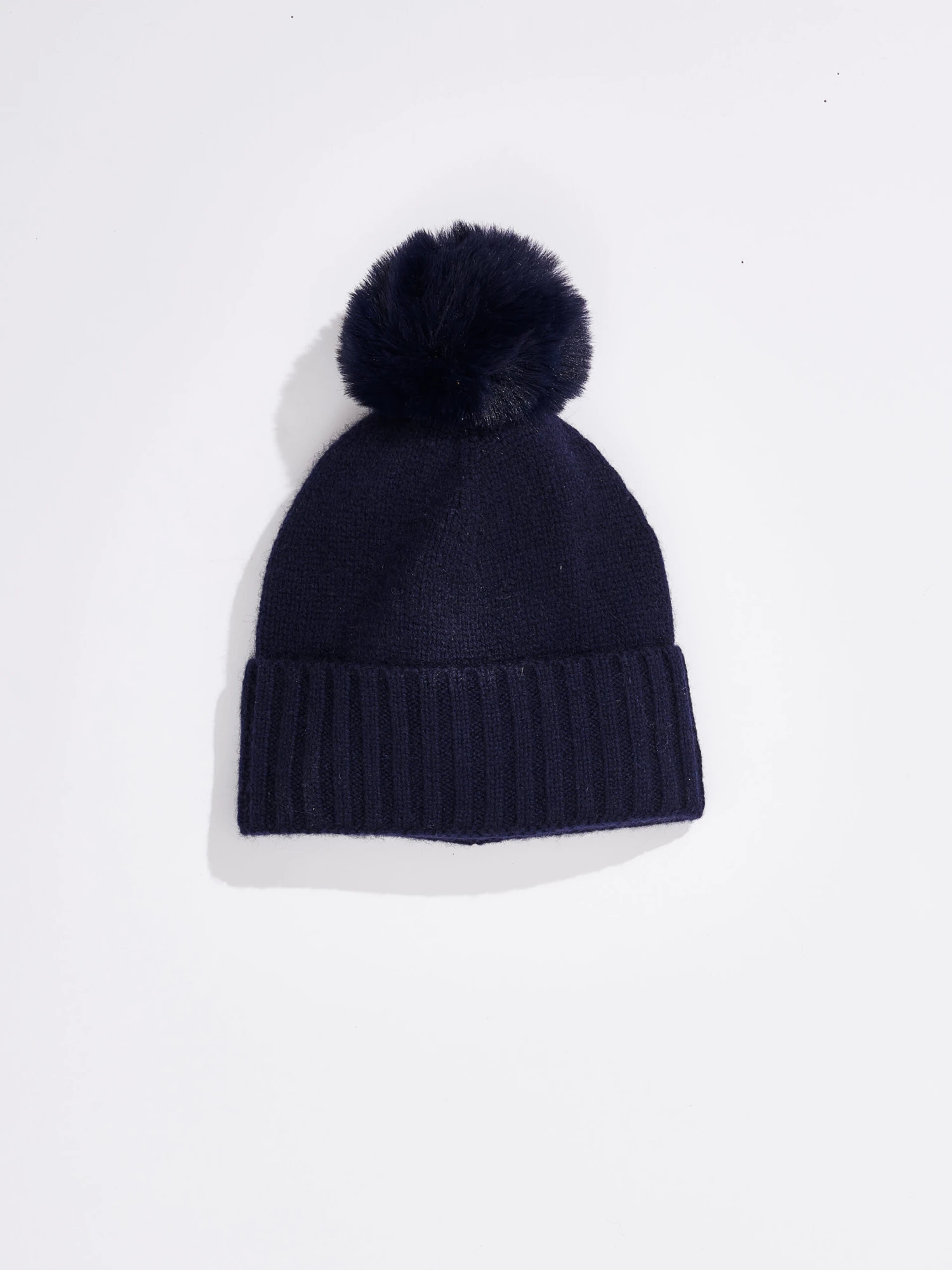 Hat Attack Cashmere Hat With Faux Fur Pom NAVY 3 Hat Attack Cashmere Hat With Faux Fur Pom NAVY