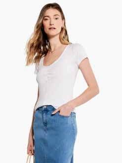 Drapey Rib Scrunch Tee PAPER WHITE