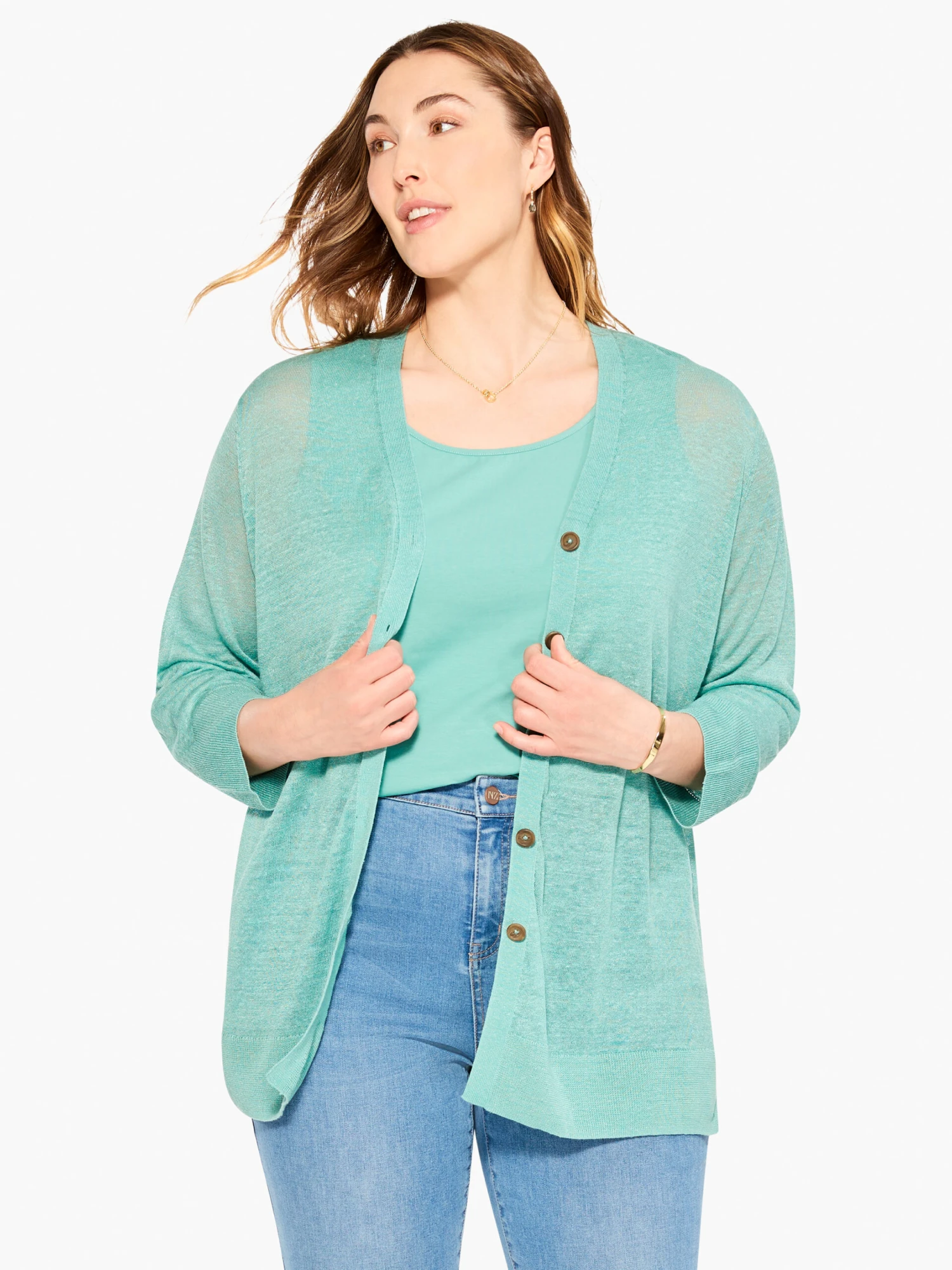 Featherweight Button Cardigan HAZY AQUA 3 Featherweight Button Cardigan HAZY AQUA
