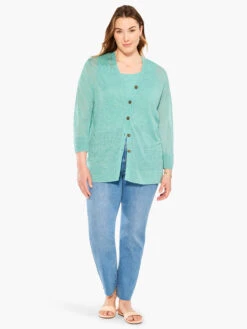Featherweight Button Cardigan HAZY AQUA 9 Featherweight Button Cardigan HAZY AQUA -Apparel Sale Shop M231104WHAQPRODUCT 04