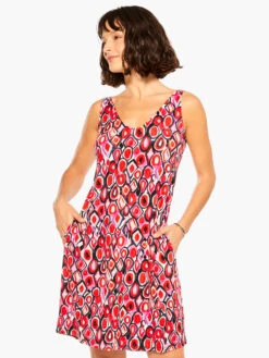 Geo Pane Dress RED MULTI