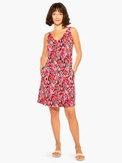 Geo Pane Dress RED MULTI -Apparel Sale Shop M231263REDPRODUCT 04