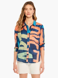 Love Art Joy Crinkle Shirt INDIGO MULTI -Apparel Sale Shop M231643IMIPRODUCT 01