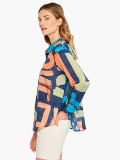 Love Art Joy Crinkle Shirt INDIGO MULTI -Apparel Sale Shop M231643IMIPRODUCT 02