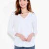 NZT 3/4 Sleeve Roll V Tee PAPER WHITE -Apparel Sale Shop NZTESS1069PWHPRODUCT 01