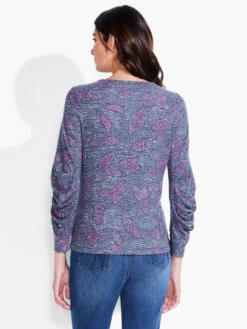 NZT Dotty Leaves Ruched Sleeve Crew Neck PINK MULTI -Apparel Sale Shop NZTF232042PKMPRODUCT 03