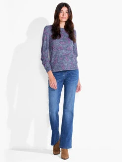 NZT Dotty Leaves Ruched Sleeve Crew Neck PINK MULTI -Apparel Sale Shop NZTF232042PKMPRODUCT 04