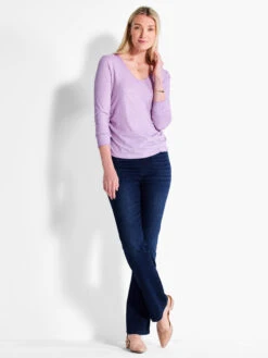 NZT Long Sleeve V-Neck Ruched Tee -Apparel Sale Shop NZTF232062CLLPRODUCT 04