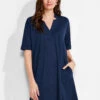 NZT Short Sleeve Notched V Dress DARK INDIGO -Apparel Sale Shop NZTM231259DIDPRODUCT 01