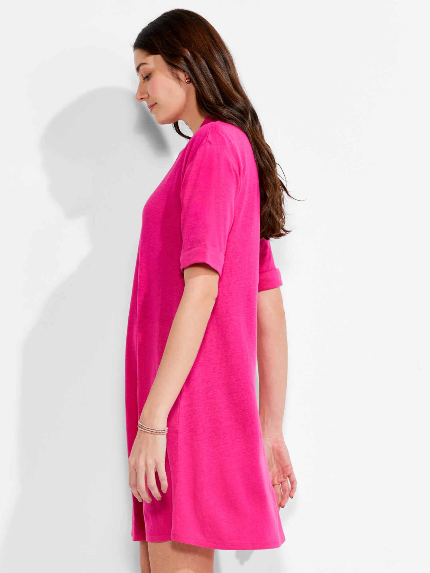 NZT Short Sleeve Notched V Dress SHOCKING PINK 4 NZT Short Sleeve Notched V Dress SHOCKING PINK - Image 2