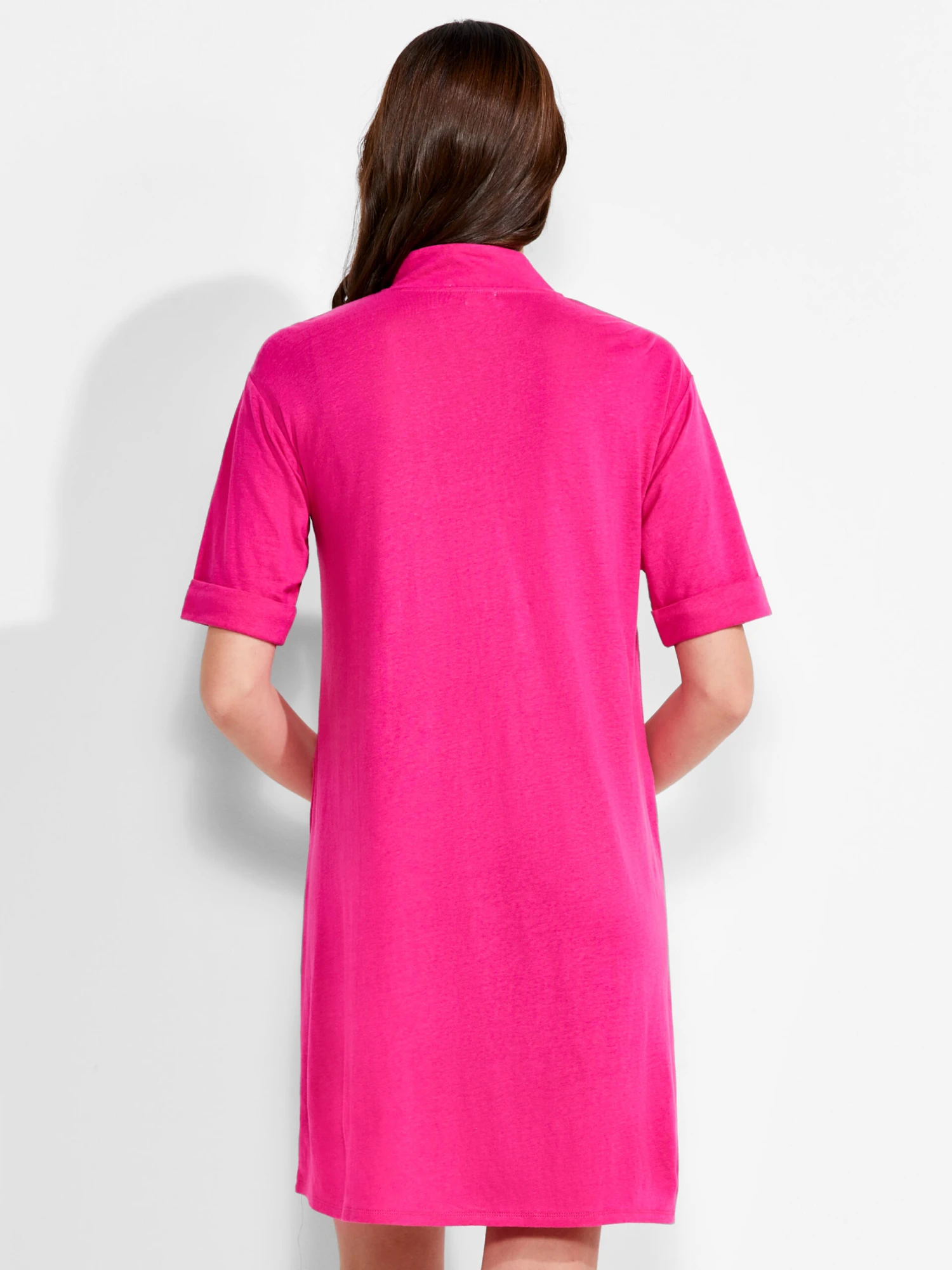 NZT Short Sleeve Notched V Dress SHOCKING PINK 5 NZT Short Sleeve Notched V Dress SHOCKING PINK - Image 3