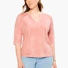 NZT 3/4 Sleeve Split Collar Stitch Top PINK MULTI -Apparel Sale Shop NZTM232018WPKMPRODUCT 01