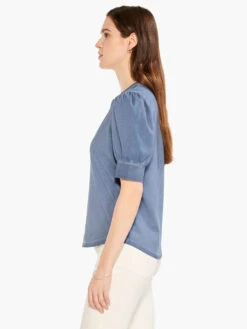 NZT Elbow Sleeve Split Neck Tee CHINA BLUE -Apparel Sale Shop NZTM232030CHBPRODUCT 02