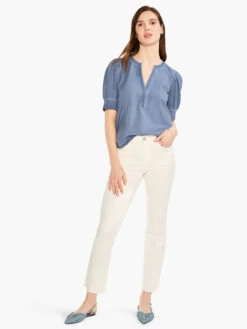 NZT Elbow Sleeve Split Neck Tee CHINA BLUE -Apparel Sale Shop NZTM232030CHBPRODUCT 04