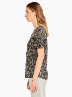 NZT Sketched Leaves Flutter Sleeve Split Neck Tee BLACK MULTI -Apparel Sale Shop NZTM232031BLMPRODUCT 02