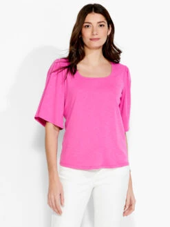 NZT Square Neck Flutter Sleeve Tee FREESIA