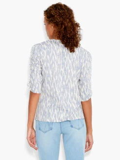 NZT Ikat Ruched Elbow Sleeve Split Neck BLUE MULTI -Apparel Sale Shop NZTS231023BLTPRODUCT 03
