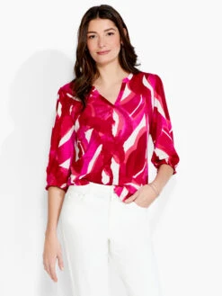 NZT Blooms 3/4 Sleeve Split Neck Tee PINK MULTI