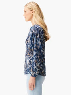 NZT Long Sleeve Watercolor Damask Henley Tee BLUE MULTI -Apparel Sale Shop NZTW232057BLTPRODUCT 02