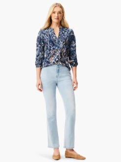 NZT Long Sleeve Watercolor Damask Henley Tee BLUE MULTI -Apparel Sale Shop NZTW232057BLTPRODUCT 04