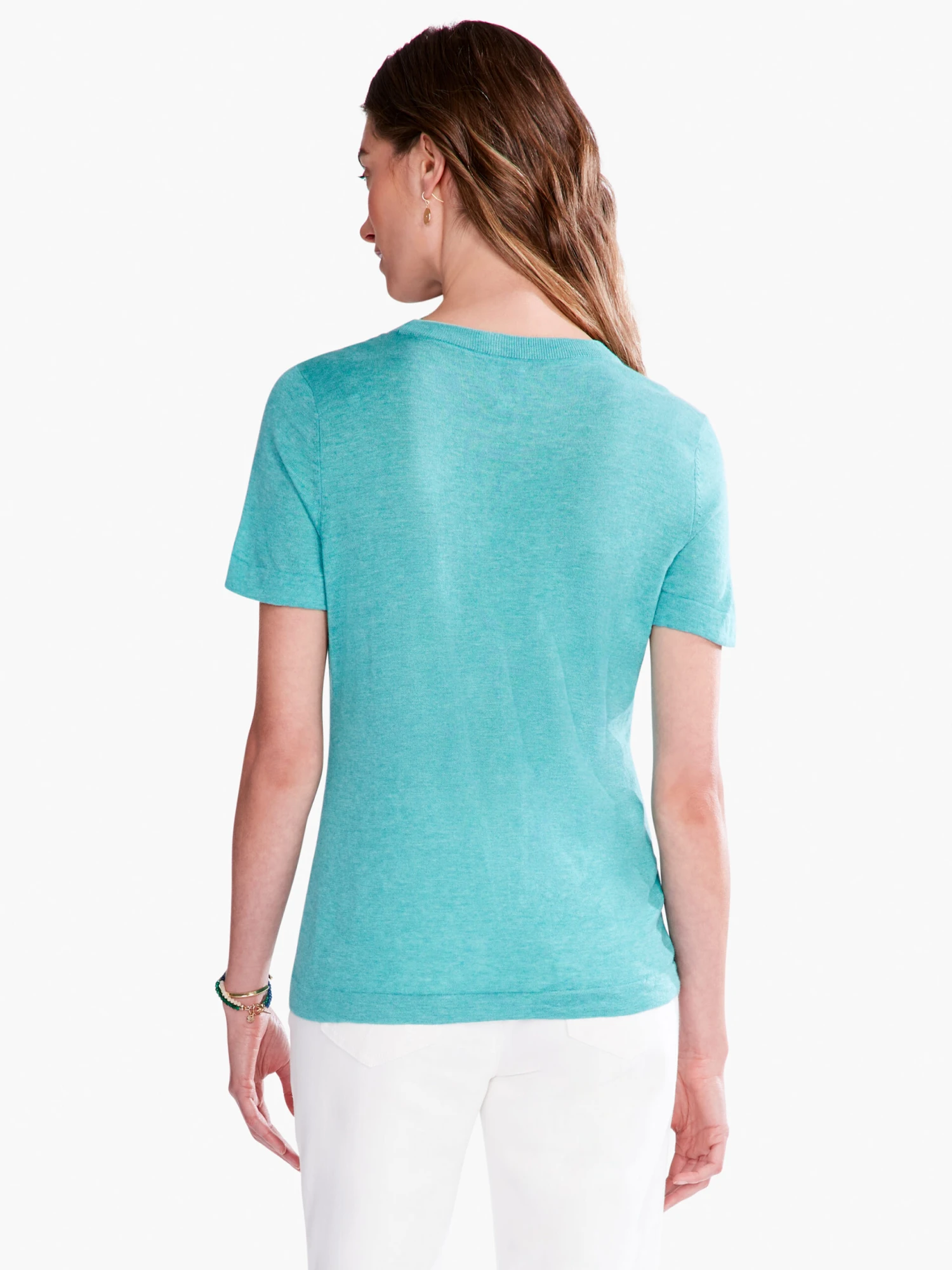 Crew Neck Short Sleeve Sweater Tee AQUA 5 Crew Neck Short Sleeve Sweater Tee AQUA - Image 3