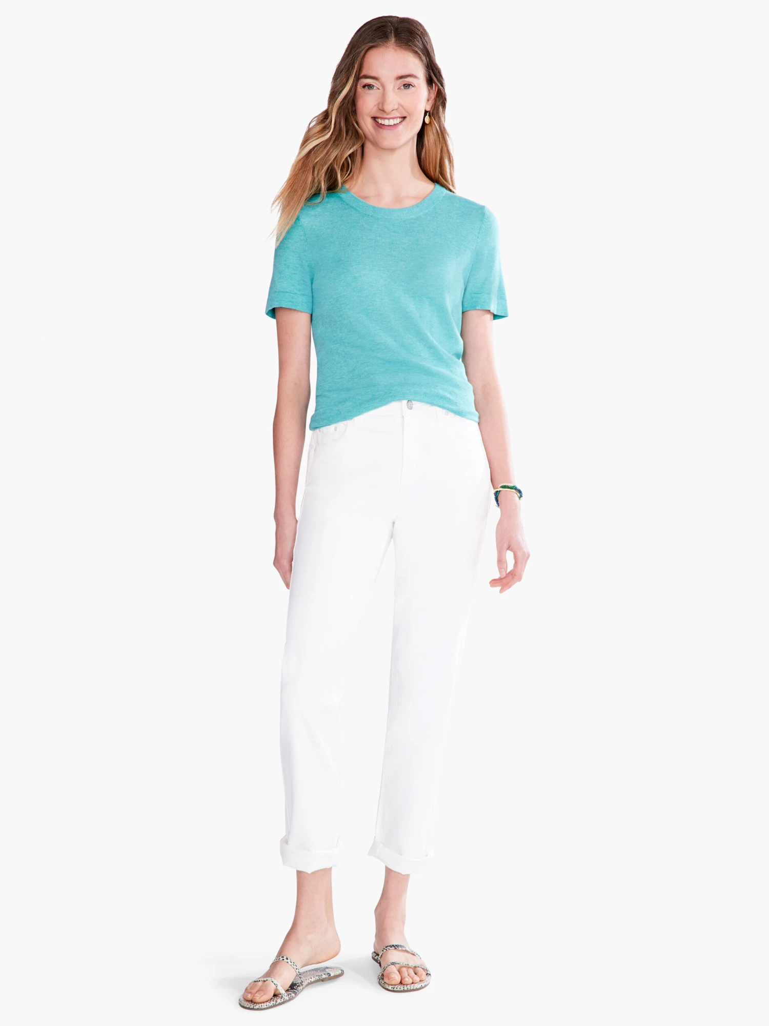 Crew Neck Short Sleeve Sweater Tee AQUA 6 Crew Neck Short Sleeve Sweater Tee AQUA - Image 4