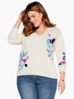 Blooming Short V Sweater NEUTRAL MULTI