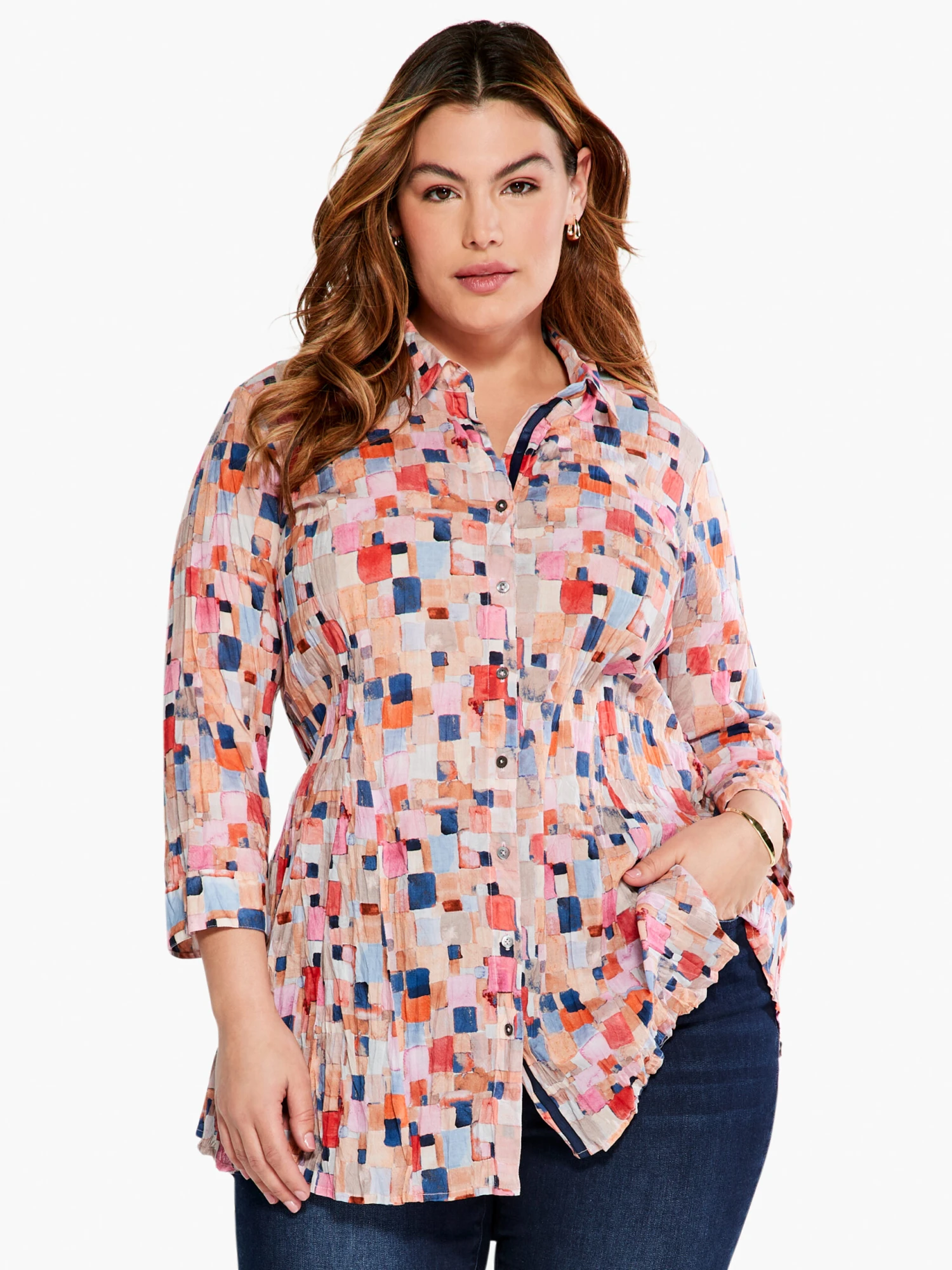 Checked Up Long Crinkle Shirt PINK MULTI 4 Checked Up Long Crinkle Shirt PINK MULTI - Image 2