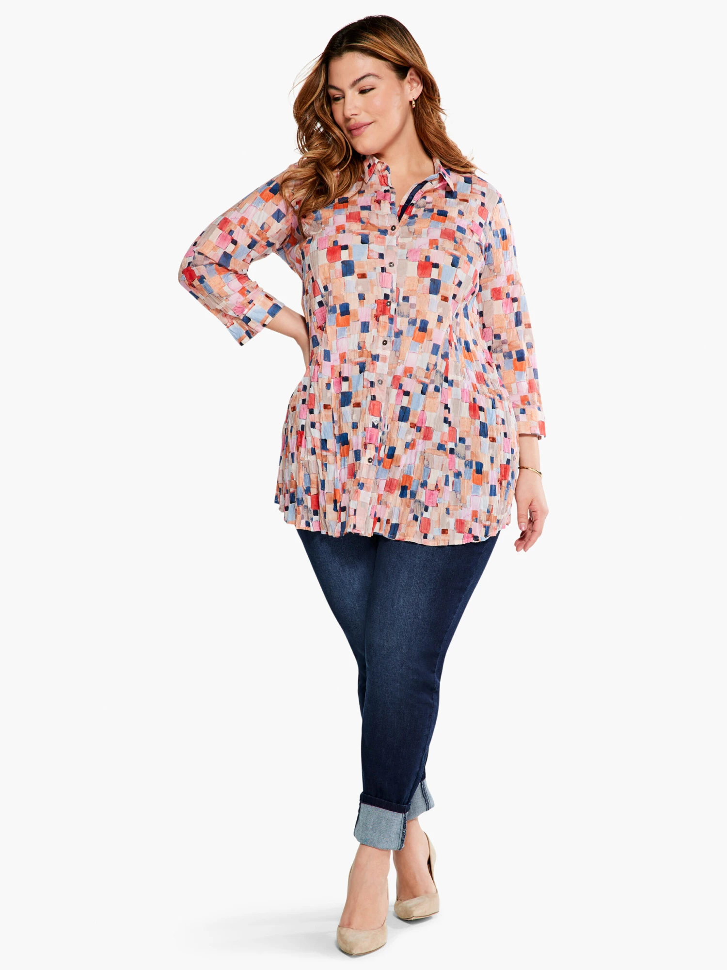 Checked Up Long Crinkle Shirt PINK MULTI 7 Checked Up Long Crinkle Shirt PINK MULTI - Image 5