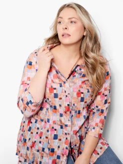 Checked Up Long Crinkle Shirt PINK MULTI