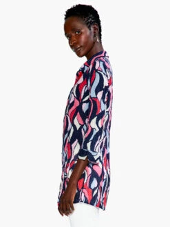 Wavy Mosaic Long Crinkle Shirt PINK MULTI -Apparel Sale Shop S231662PKMPRODUCT 02