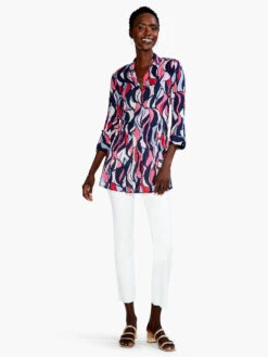 Wavy Mosaic Long Crinkle Shirt PINK MULTI -Apparel Sale Shop S231662PKMPRODUCT 04