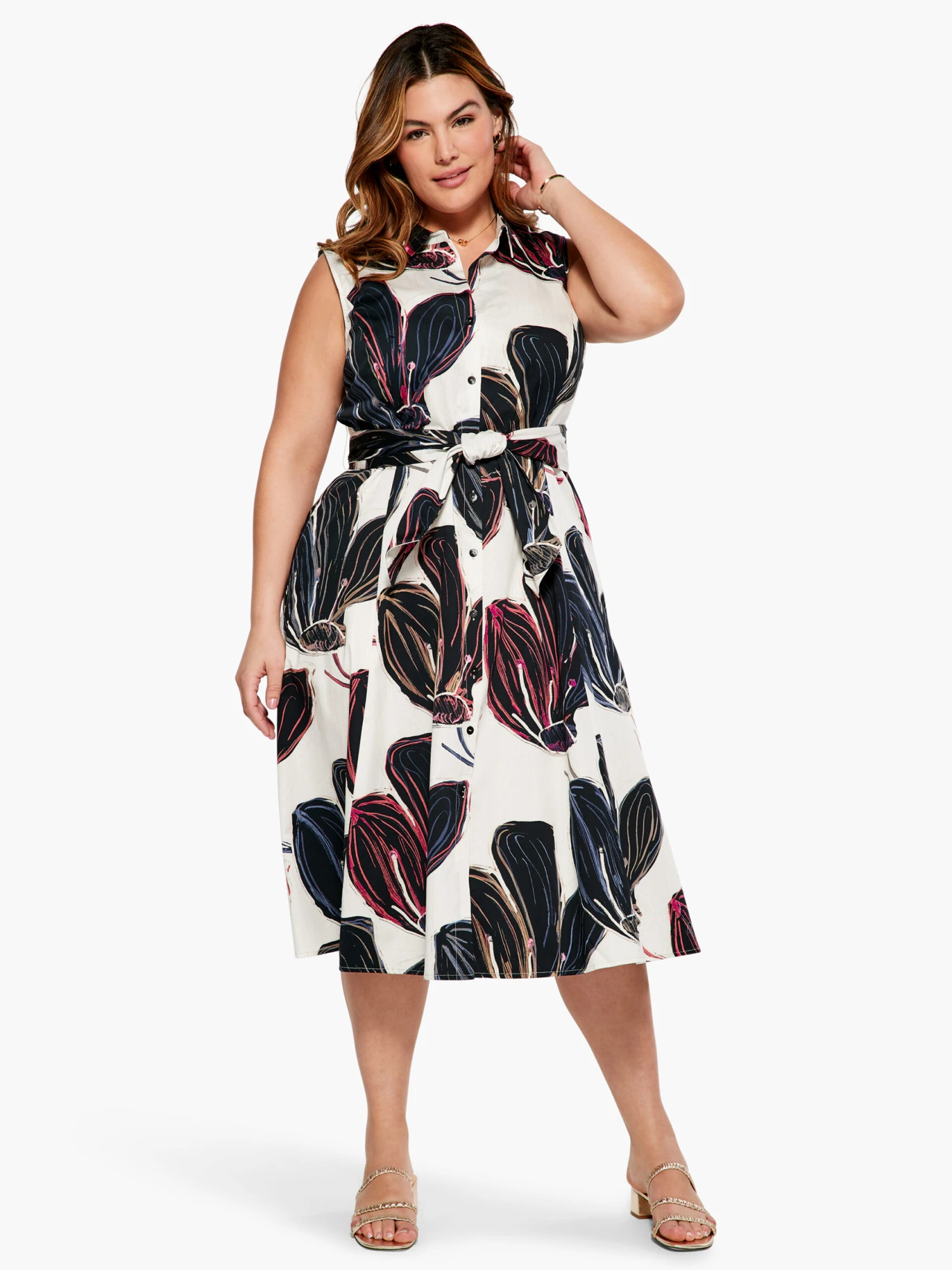 Stamped Flowers Shirt Dress BLACK MULTI 6 Stamped Flowers Shirt Dress BLACK MULTI - Image 4