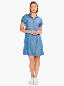 Drapey Denim Shirt Dress MID WASH -Apparel Sale Shop S231922MDWPRODUCT 04
