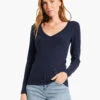 Perfect Knit Rib Long Sleeve V Neck DARK INDIGO -Apparel Sale Shop W231032DIDPRODUCT 01