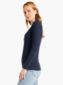 Perfect Knit Rib Long Sleeve V Neck DARK INDIGO -Apparel Sale Shop W231032DIDPRODUCT 02