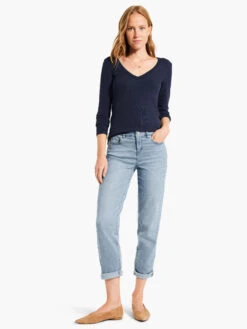 Perfect Knit Rib Long Sleeve V Neck DARK INDIGO -Apparel Sale Shop W231032DIDPRODUCT 04