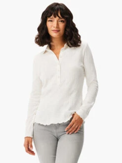 Lace Knit Collared Top CREAM